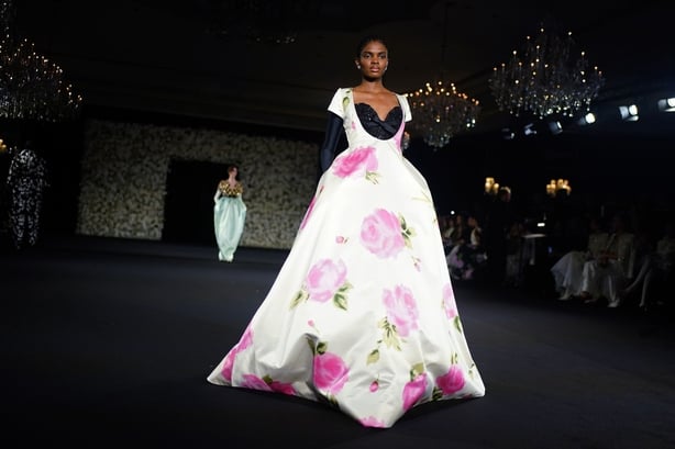 Models on the catwalk during the Richard Quinn show at the Dorchester Hotel Park Lane