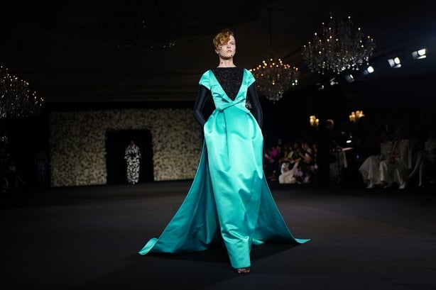 Models on the catwalk during the Richard Quinn show at the Dorchester Hotel Park Lane