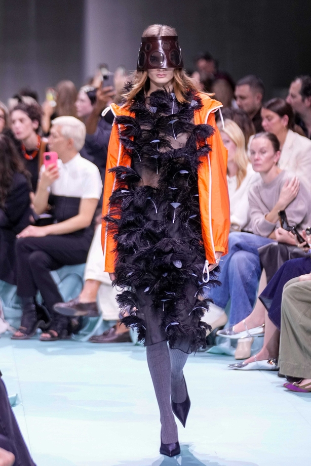 A model wears a creation as part of the Prada Spring Summer 2025 collection