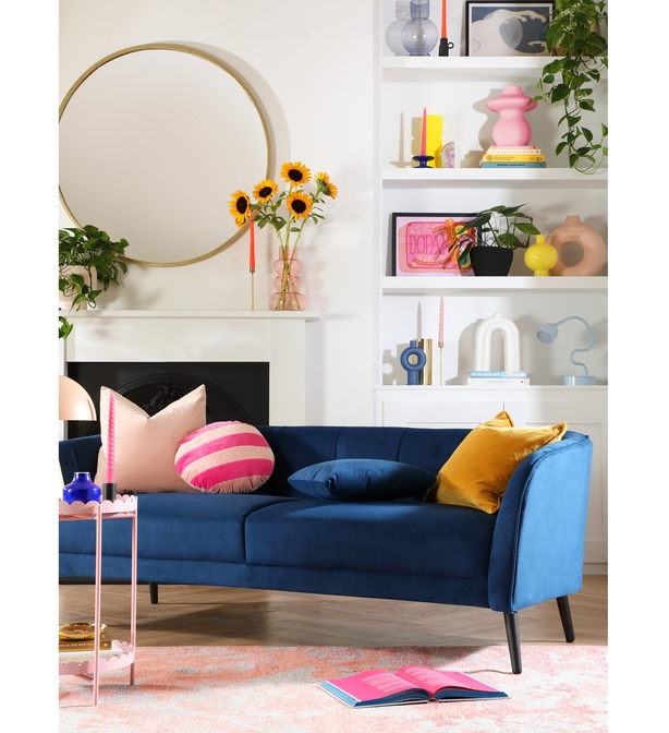 Loren 3 Seater Sofa, Blue Classic Velvet, Furniture Choice