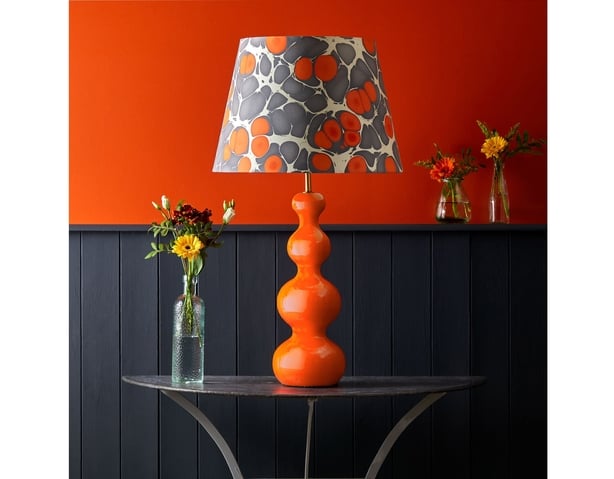 Smaller Wobster Table Lamp in Orange Lacquered Wood, 40cm straight empire lampshade from a selection, Pooky Lighting 