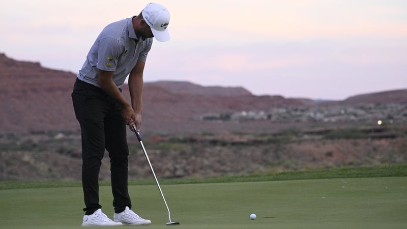 Adam Svensson putts on the ninth green at the Black Desert Resort course