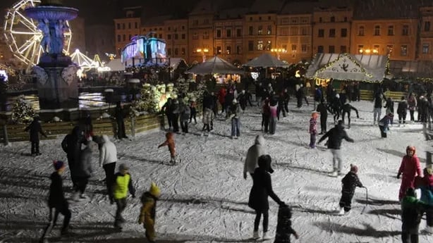 Ice skating at Ceske Budejovice's Christmas market (Josie Clarke/PA)
