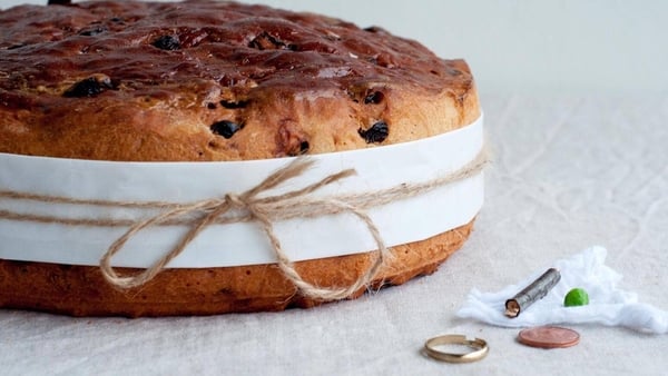 A Halloween barm brack with charms including a ring, coin, stick and pea. Photo: St. Connell's Museum & Heritage Centre, Glenties, Co Donegal https://www.facebook.com/www.Museum.ie