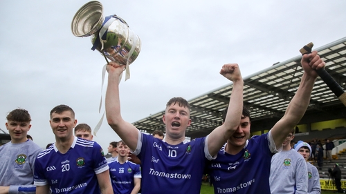 Thomastown players, from left, Jack Holden, Robbie Donnelly, and Colm Treacy after their Kilkenny SHC final win over O'Loughlin Gaels