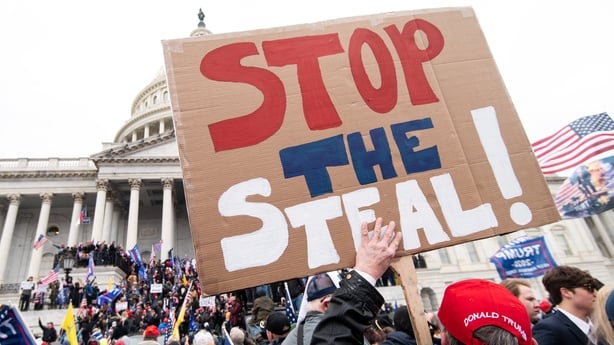 A Stop the Steal sign at the January 6 riots