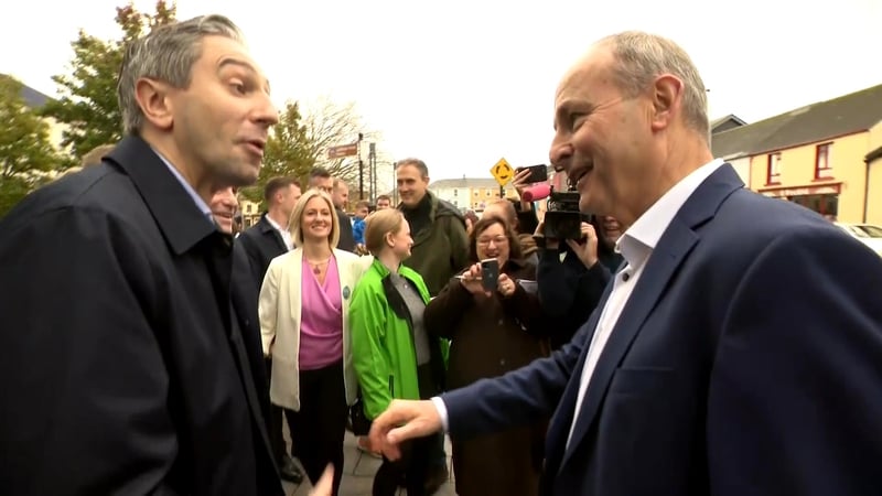 Cruinniú gan choinne: Simon Harris agus MIcheál Martin i mbun stocaireachta i gCill Orglan