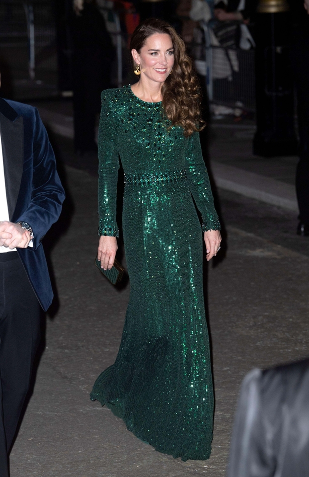 Princess of Wales walks into Royal Albert Hall in emerald green shimmering dress