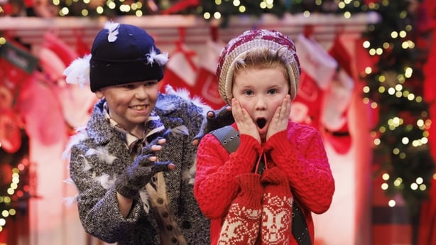 (Bandit) Harley Wallace (9) from Cavan and (Kevin) Louis Hanna (6) from Dublin from Spotlight stage school on set of this year's Late Late Toy Show where the theme has been revealed as Home Alone. Picture Andres Poveda
