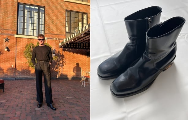 Paul wearing Jimmy Choo boots