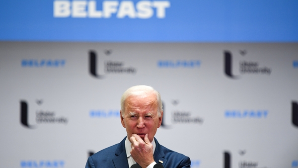Joe Biden pictured in Belfast in April 2023