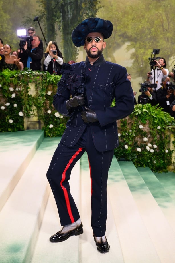 Bad Bunny wears navy suit on red carpet