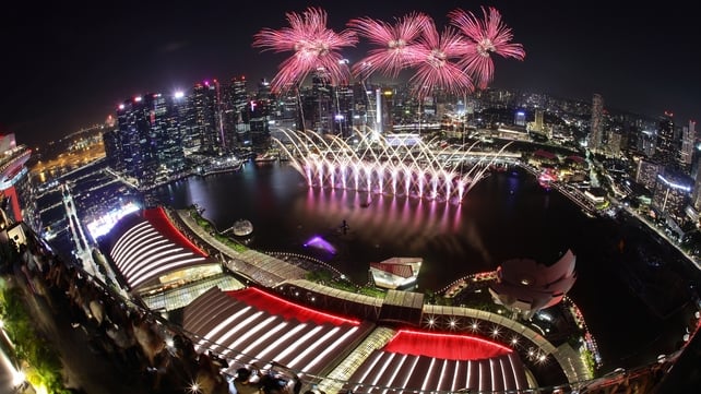 Fireworks light up the sky to usher in the new year in Singapore