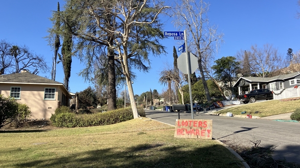 Looters beware sign in LA suburb