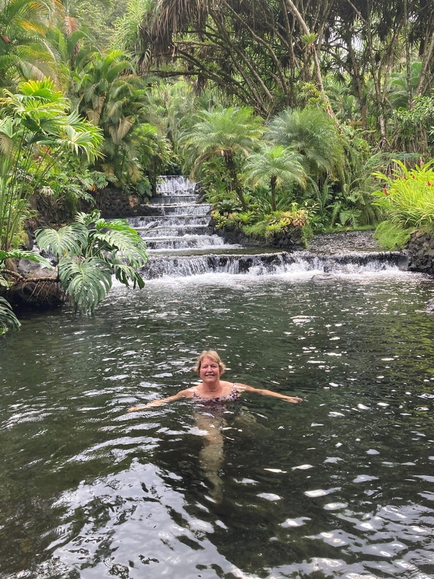 Hannah Stephenson in a thermal pool at Tabacon Thermal Resort & Spa, Costa Rica (Hannah Stephenson/PA)