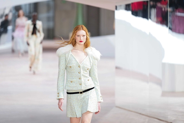 A model wears a creation as part of the Chanel Haute Couture Spring Summer 2025 collection, that was presented in Paris, Tuesday, Jan. 28, 2025. 