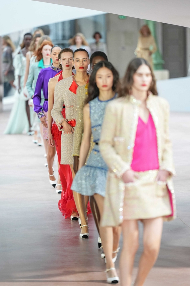 Models wear creations as part of the Chanel Haute Couture Spring Summer 2025 collection, that was presented in Paris, Tuesday, Jan. 28, 2025.