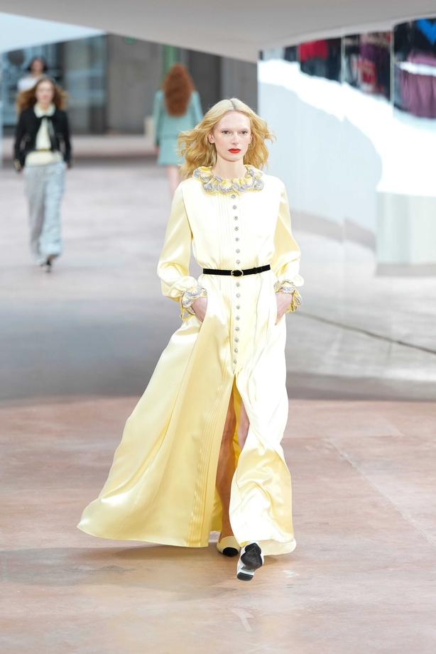 A model wears a creation as part of the Chanel Haute Couture Spring Summer 2025 collection, that was presented in Paris, Tuesday, Jan. 28, 2025.