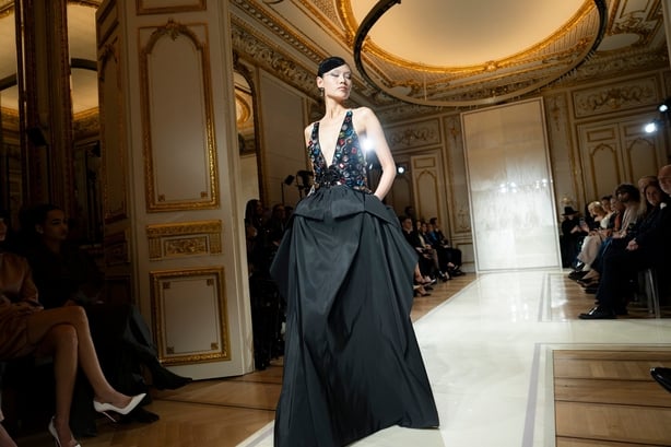 A model wears a creation as part of the Giorgio Armani Prive Haute Couture Spring Summer 2025 collection, that was presented in Paris, Tuesday, Jan. 28, 2025.