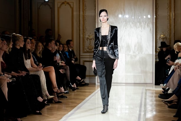 A model wears a creation as part of the Giorgio Armani Prive Haute Couture Spring Summer 2025 collection, that was presented in Paris, Tuesday, Jan. 28, 2025.