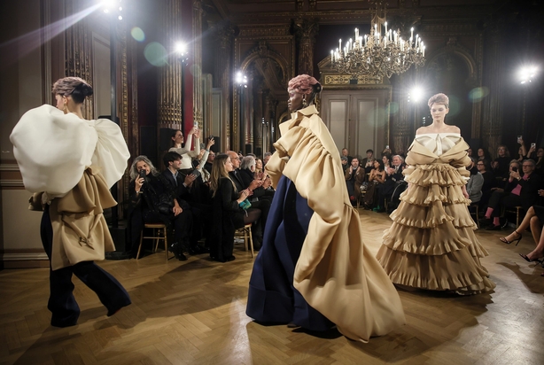 Models wear creations as part of Viktor&Rolf Haute Couture Spring Summer 2025 collection, that was presented in Paris, Wednesday, Jan. 29, 2025