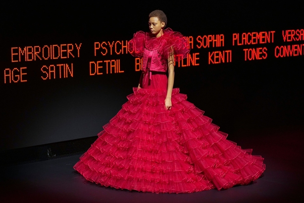 A model wears a creation as part of the Valentino Haute Couture Spring Summer 2025 collection, that was presented in Paris, Wednesday, Jan. 29, 2025
