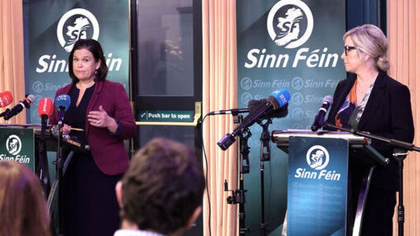 Mary Lou McDonald and Michelle O'Neill at the press conference in Dublin