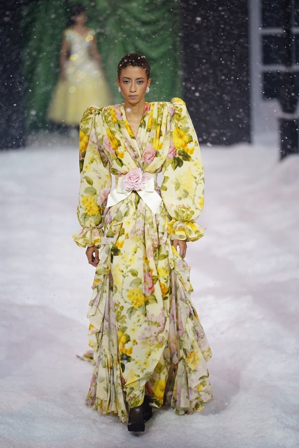 Models on the catwalk at the Richard Quinn show in The Lindley Hall at the Royal Horticultural Halls, south west London, during London Fashion Week. Picture date: Friday February 21, 2025.