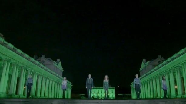 A Sstripped back, socially distant Riverdance perform in London on St Patrick's Day (2020)