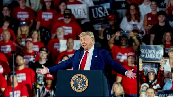 President Donald Trump speaks during a rally in Michigan