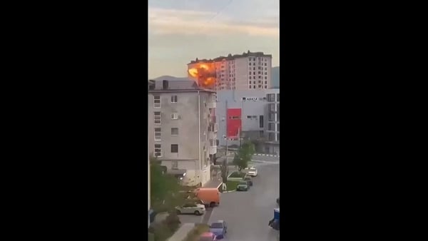Moment Ukrainian drone strikes Russian port city of Novorossiysk