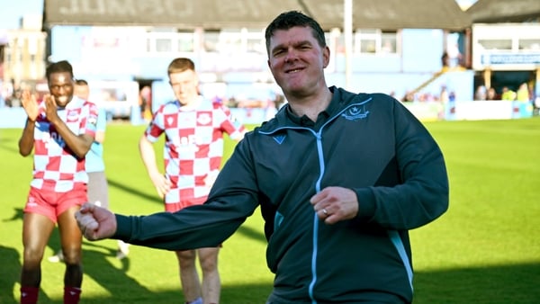 Drogheda boss Kevin Doherty celebrates after the 3-2 win over Cork City