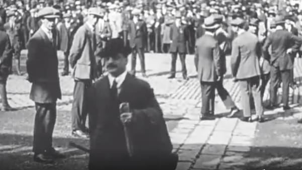 Arthur Griffith arrives at the first Dáil in a still from the archive footage from Grinberg, Paramount and Pathe Newsreels