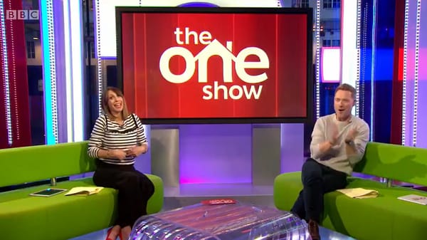 Alex Jones is congratulated by Ronan Keating on Thursday's edition of The One Show - 