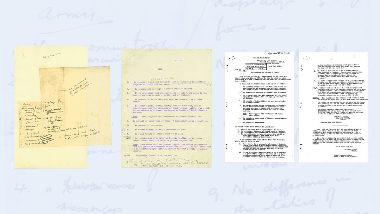 Image - THE FIRST DRAFT OF FREEDOM: How the Truce evolved from Michael Collins' handwritten first draft to the final instructions issued to IRA officers across the country (By kind permission of the National Archives / Bureau Collection in Military Archives)