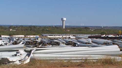 The wind turbine graveyard in Sweetwater, Texas, where thousands the blades lie across a vast field