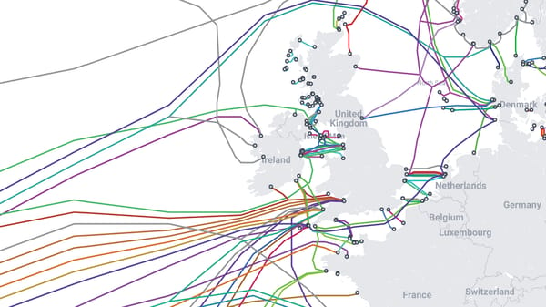 Some of the submarine cables located in Irish waters. Image: TeleGeography
